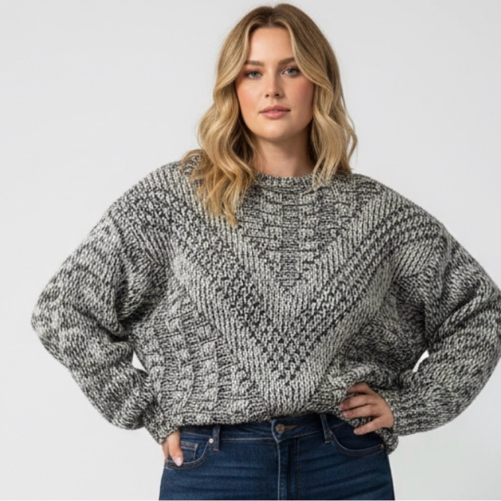 Vintage Tomato Chunky Knit Sweater Gray Black Marled Oversized* L|Xl